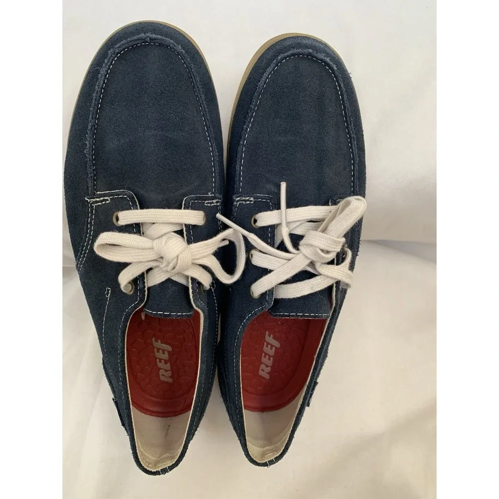 Reef Deckhand Shoes Navy Loafers Boatshoes US Men's Size 9 White Laces